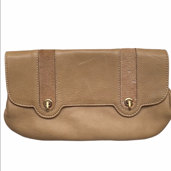 BUTI Italian Leather and Pony Hair Clutch  Shoulder Bag in beige - Picture 1 of 16